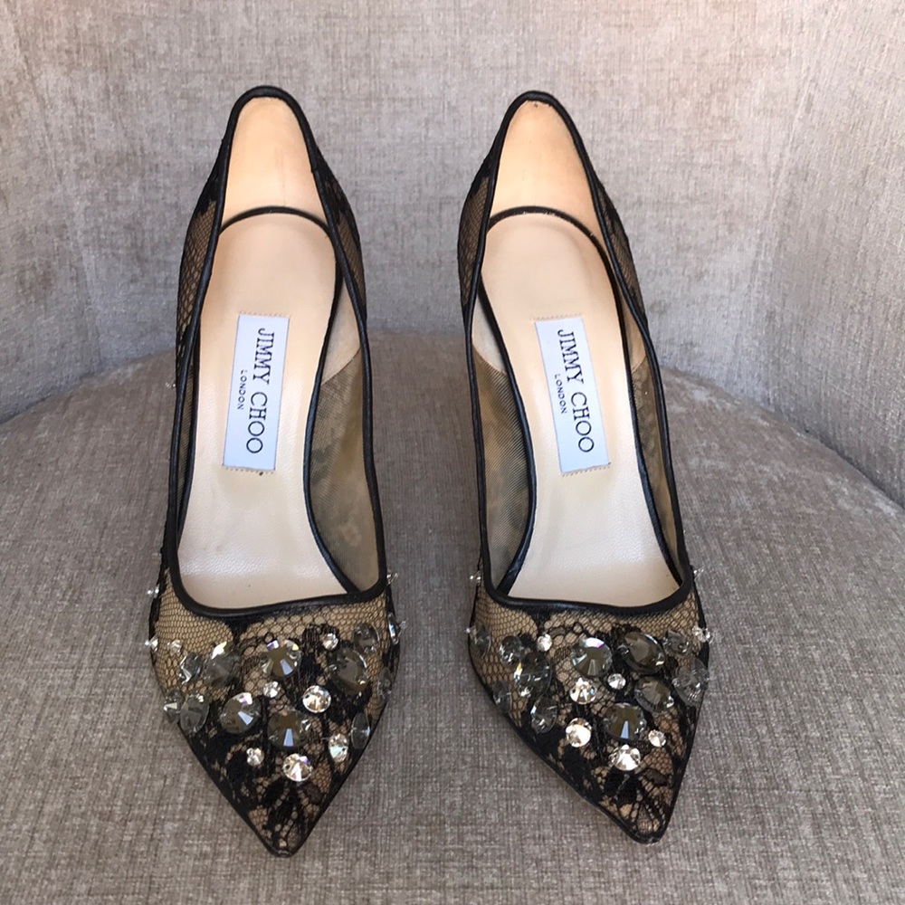 Jimmy Choo Black Lace Lyzo 100 Crystal Pumps - Picture 3 of 10